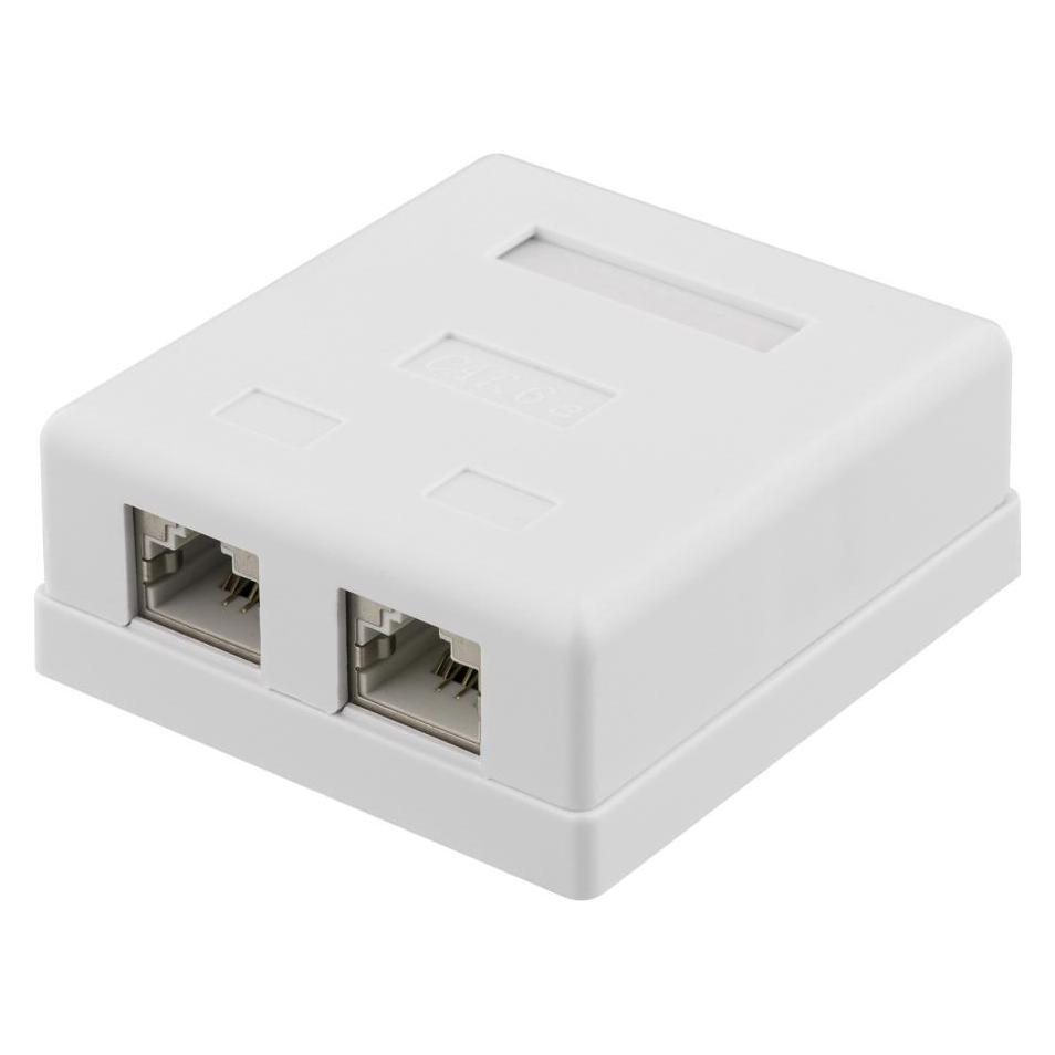 Deltaco shielding network wall socket Surface FTP 2xRJ45 Cat6A white (Keystone Modul) (VR-221)
