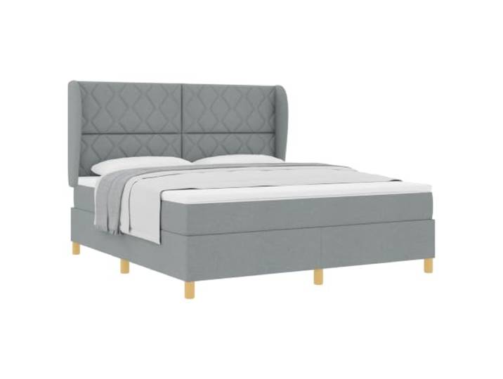KTHLBRH Boxspringbett mit Kopfteil hellgrau 200 x 180 cm Stoff Boxspring, mittelfeste Matratze, Taschenfedern, Kiefernholz, Lattenrost, Schlafzimmer