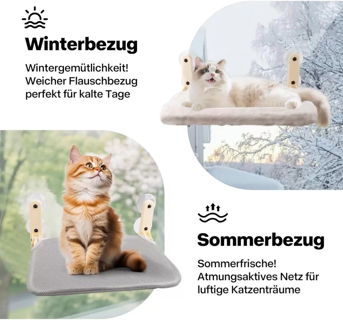 INF Faltbarer Katzenfensterplatz - Mittelgroße beige Mesh-Hängematte (45x29cm) - Mit Saugnapf