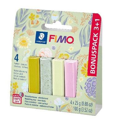 STAEDTLER Modelliermasse Set Fimo Spring, 4 Farben sortiert Frühling, 1 davon gratis, ofenhärtend