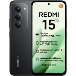 Xiaomi Redmi 15 5G (256 GB, Noir, 6.90", 5G), Smartphone, Schwarz