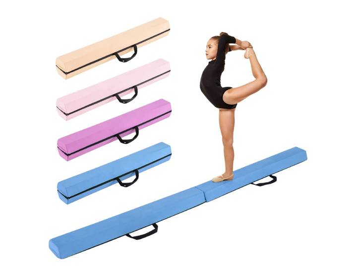 210 cm Opvouwbare Evenwichtsbalk Schuimrubberen Gymnastiekbalk met Antislip Basis voor Kinderen Draagbaar Turntoestel-Blauw