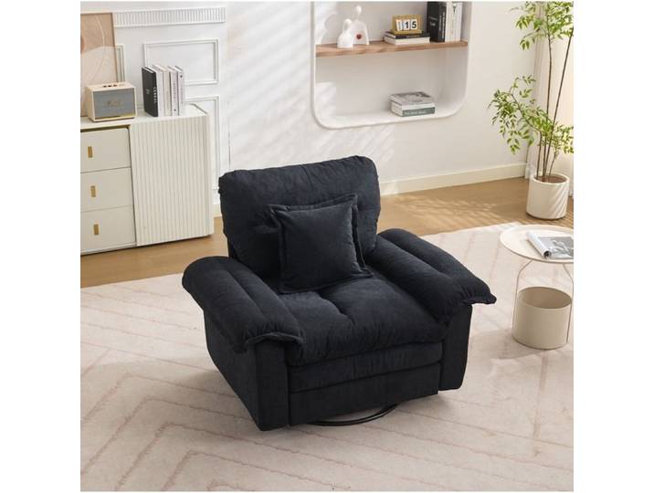 Fauteuil pivotant 360° oversize en chenille noir avec coussin de soutien