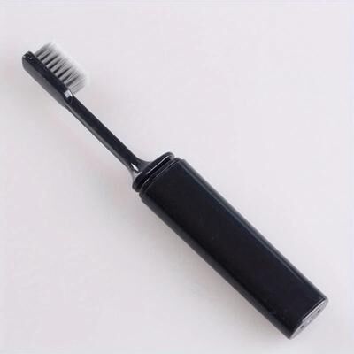 Uplifted Trends Portable Charcoal Folding Toothbrush For Travel Camping & Hiking Compact And Efficient Teethbrush black