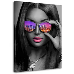 LEINWANDBILD Pop Art Mädchen mit Brille New York 70x100cm