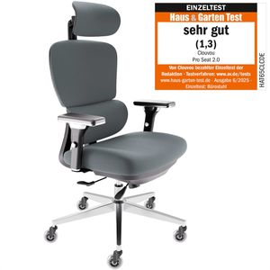 CLOUVOU Bürostuhl ProSeat, anthrazit, Stoff / Netz, mit Kopfstütze, bis 150 kg