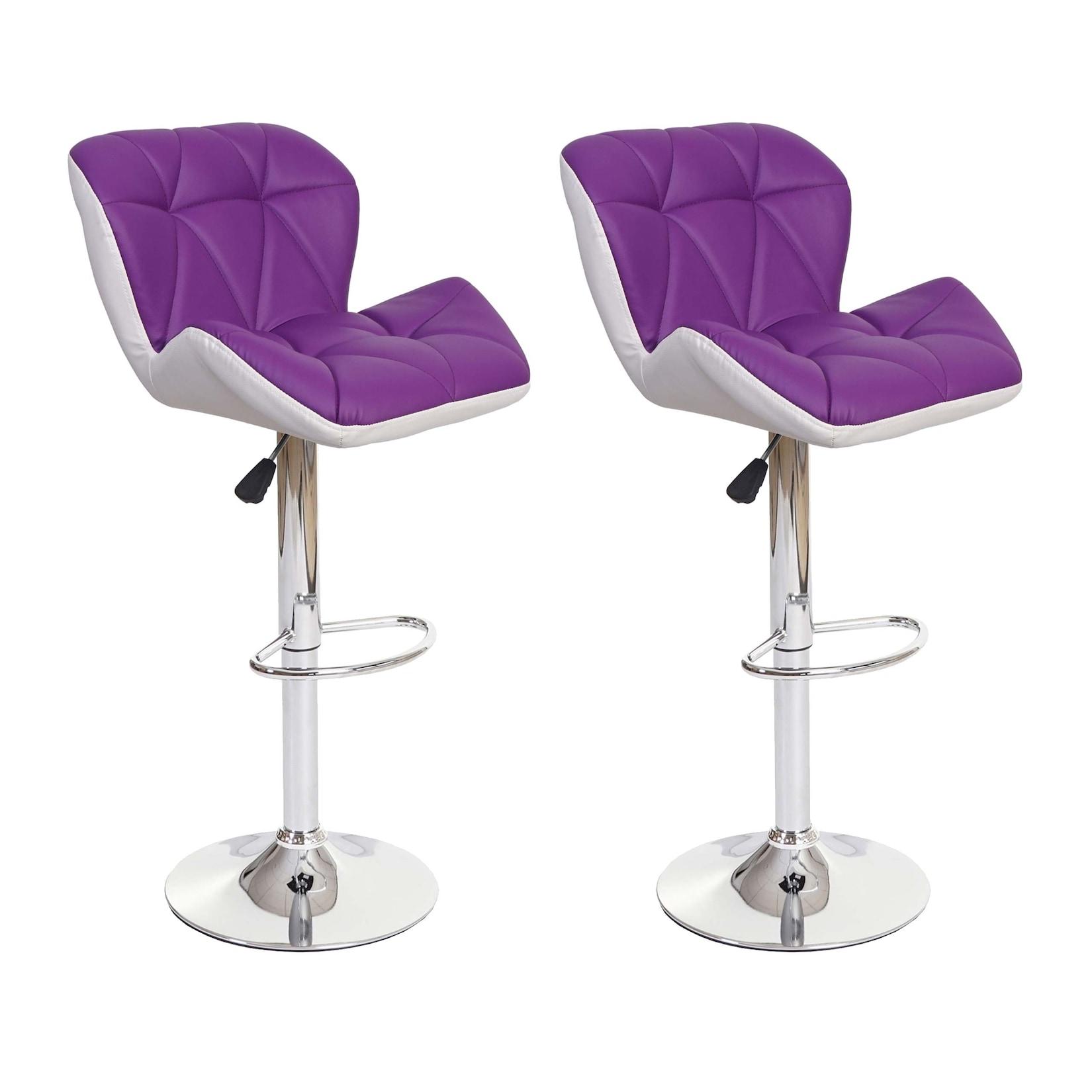 2er-Set Barhocker MCW-A92, Barstuhl Tresenhocker, höhenverstellbar Kunstleder ~ lila
