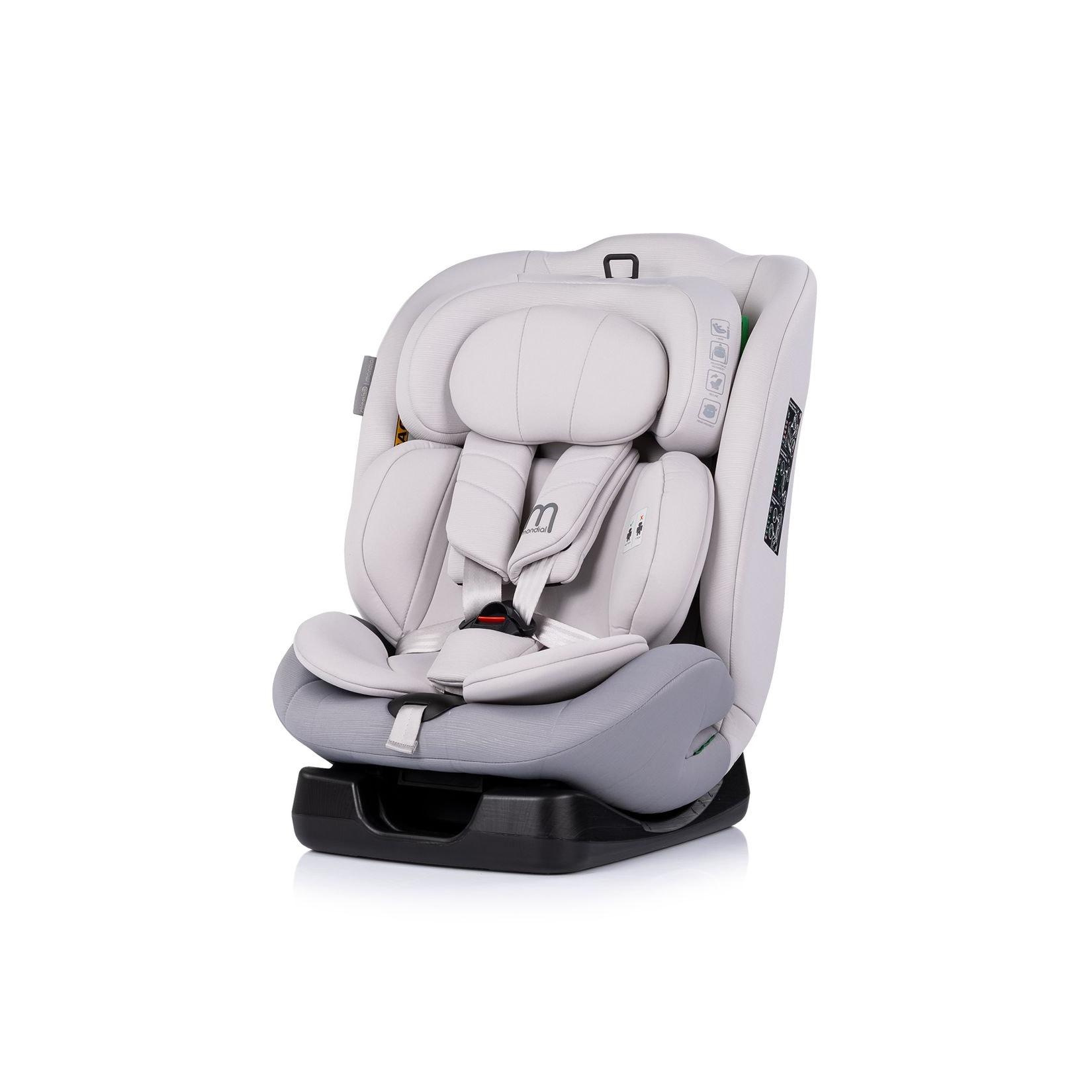 Chipolino Kindersitz Mondial i-Size (40-150cm) Liegeposition Kopfstütze Gurt hellgrau