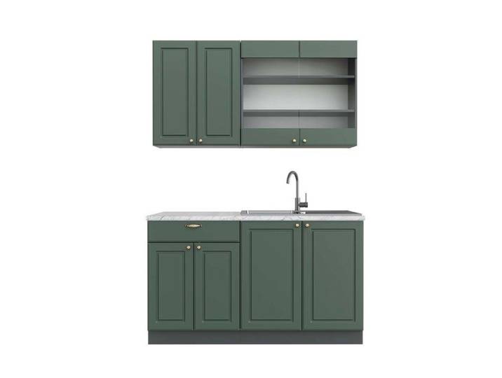 Cuisine Fame-Line 140cm PT Marbre Vert Or Campagne/Anthracite Vicco 42722