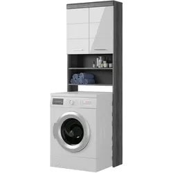 WASCHMASCHINENSCHRANK weiß Hochglanz, grau 63 cm, 6 Fächer