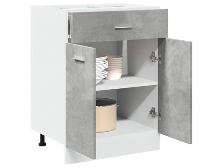 SKTQYQO Unterer Schrank Schublade Lyon grau Beton 60 x 46 x 81,5 cm, Küchenschrank mit 1 Schublade und 2 Fächern, aus robuster Spanplatte, leicht zu reinigen, Lösung
