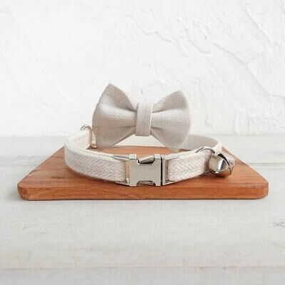 Inspired Living Personalized Engraved Dog & Cat Collar With Bow Tie And ID Tag white Bow Tie s