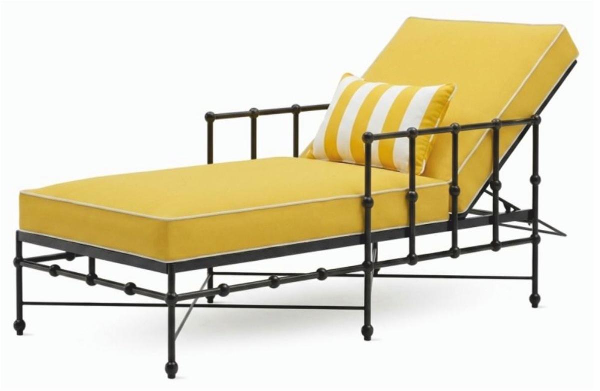 Casa Padrino Luxus Gartenliege mit Armlehnen Schwarz / Gelb 190 cm - Luxus Sonnenliege - Hotel & Garten Möbel VPP