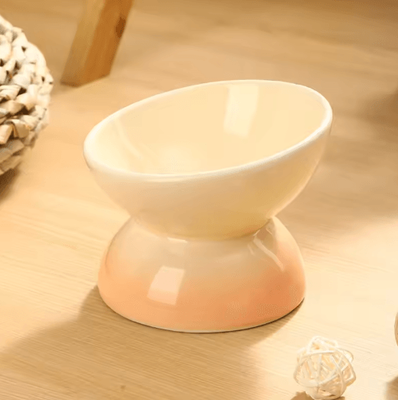 Inspire Picks Elevated Tilted Ceramic Cat Bowl Dishwasher & Microwave Safe Pet Feeding Dish beige