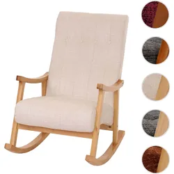 Schaukelstuhl HWC-K10, Relaxsessel, Holz FSC® Stoff/Textil Chenille (465g/m2) ~ creme, Gestell natur
