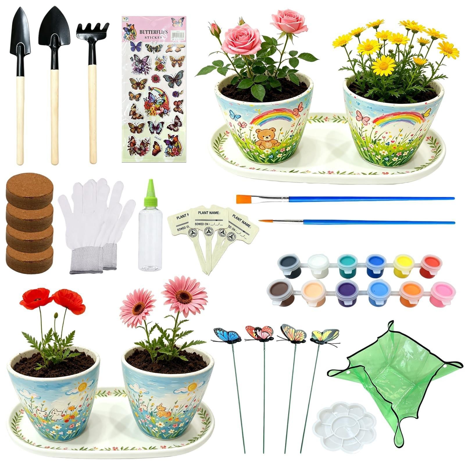 Solidchoice Bloempot Beschilderen Set met Tuingereedschap en 4 Potten