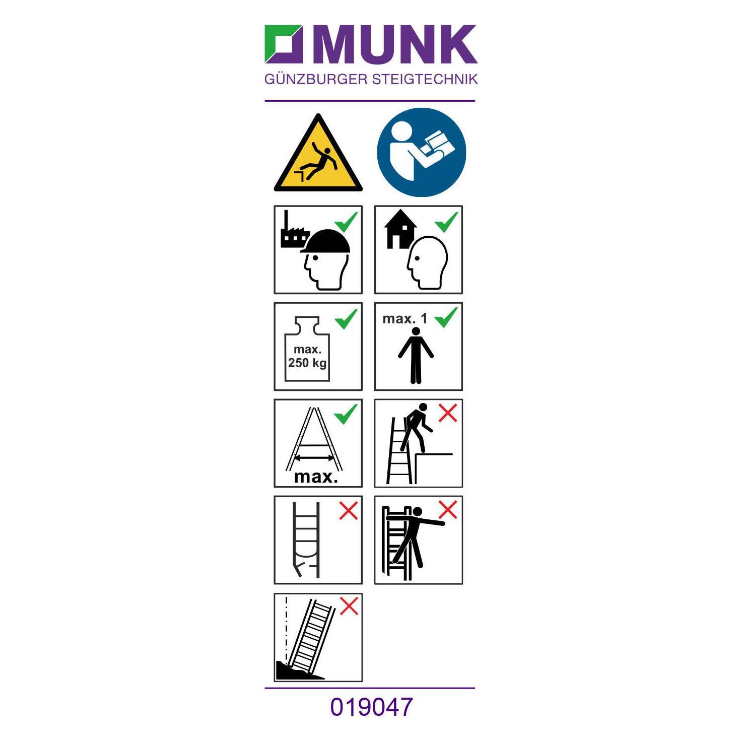 Munk Hinweis-Aufkleber für Stehleitern 250 kg einseitig begehbar Aufkleber 19047 (019152)