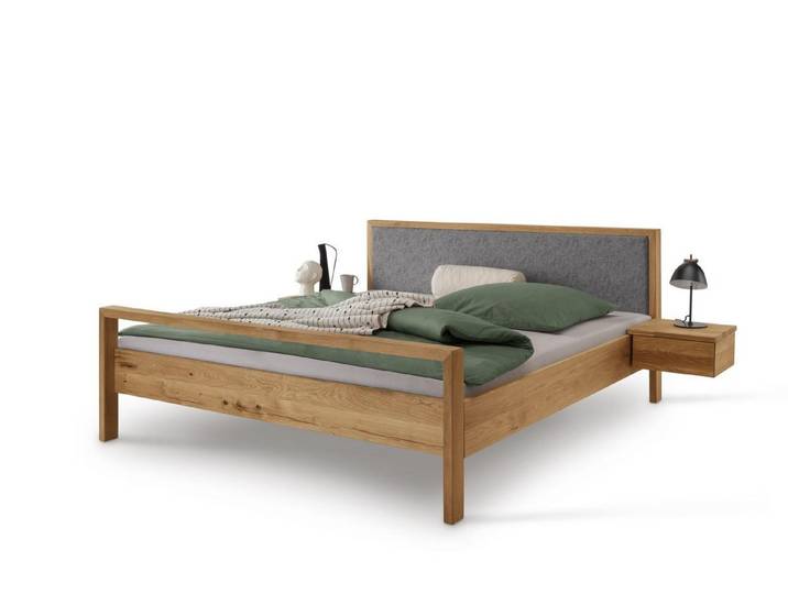 Natur24 Bett Doppelbett Bett Aalbe 200x200 Eiche Massiv Filz-Kopfteil