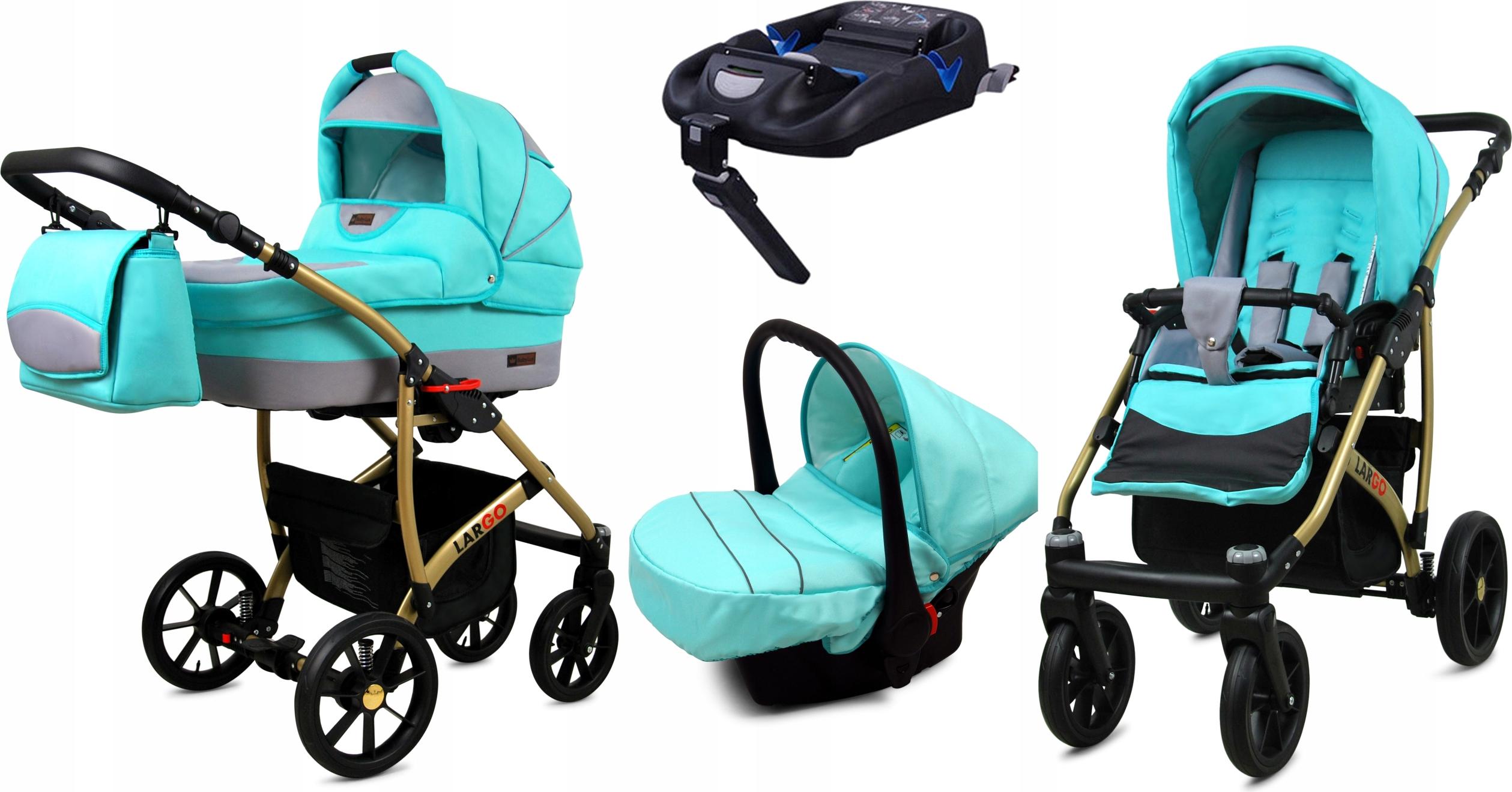 BabyLux Largo | 4in1 Kinderwagen Set | Mint | Kombikinderwagen | Kinderwagenset | Isofix-Basiss
