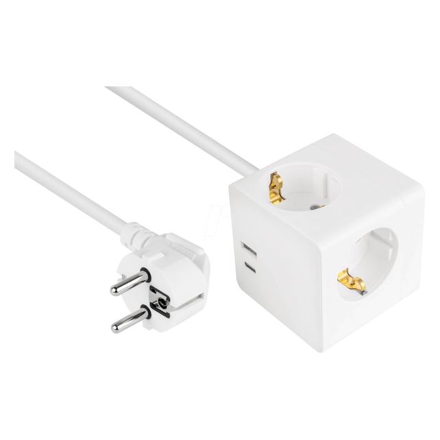 Kabelmeister Steckdosenwürfel 3-fach USB-C USB-A, weiss, 2m (2x, CEE 7/4, CEE 7/7, USB-A, USB-C, 2 m) (SW01-W020)