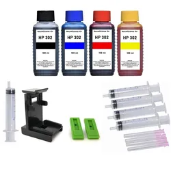 Nachfüllset für HP 302 + 302XL schwarz + color Druckerpatronen - 4 x 100 ml Druckertinte + Zubehör