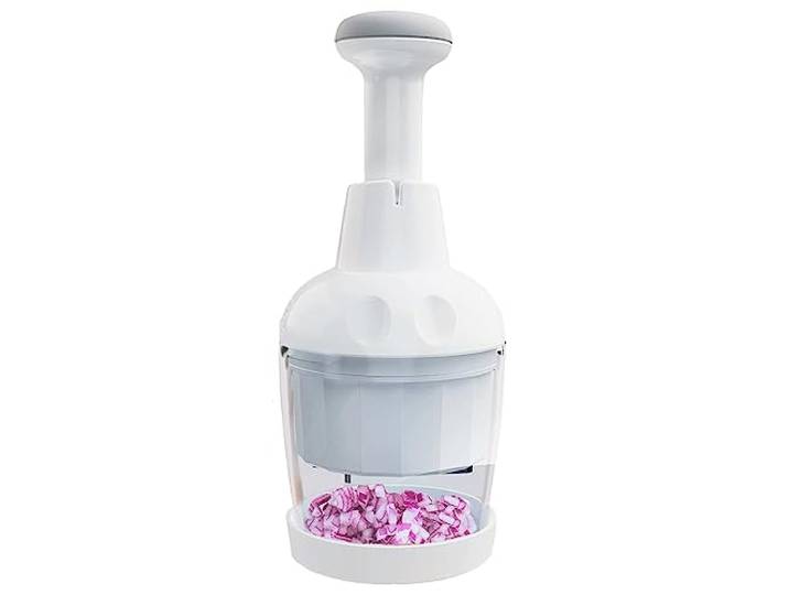 Pam Chef Lebensmittelzerkleinerer – Manueller Slicer Dicer Mincer – Zeitsparer für Gemüse Salate Zwiebel Ingwer Karotte Knoblauch Obst, Nüsse Zerkleinerer Gemüseschneider, weiß, leicht zu reinigen