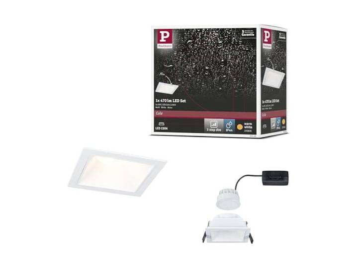 Paulmann 93128 Spots encastrés LED 3-Step-Dim Cole IP44 carré 88x88 mm Coin 6W 470lm 230 V 2700 K Blanc