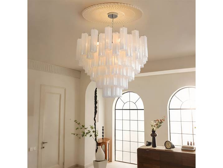 Lustre suspendu rond en verre blanc pour salon, villa, lampe suspendue en verre tube fleur de prunier, lustre de luxe en verre de Murano coloré