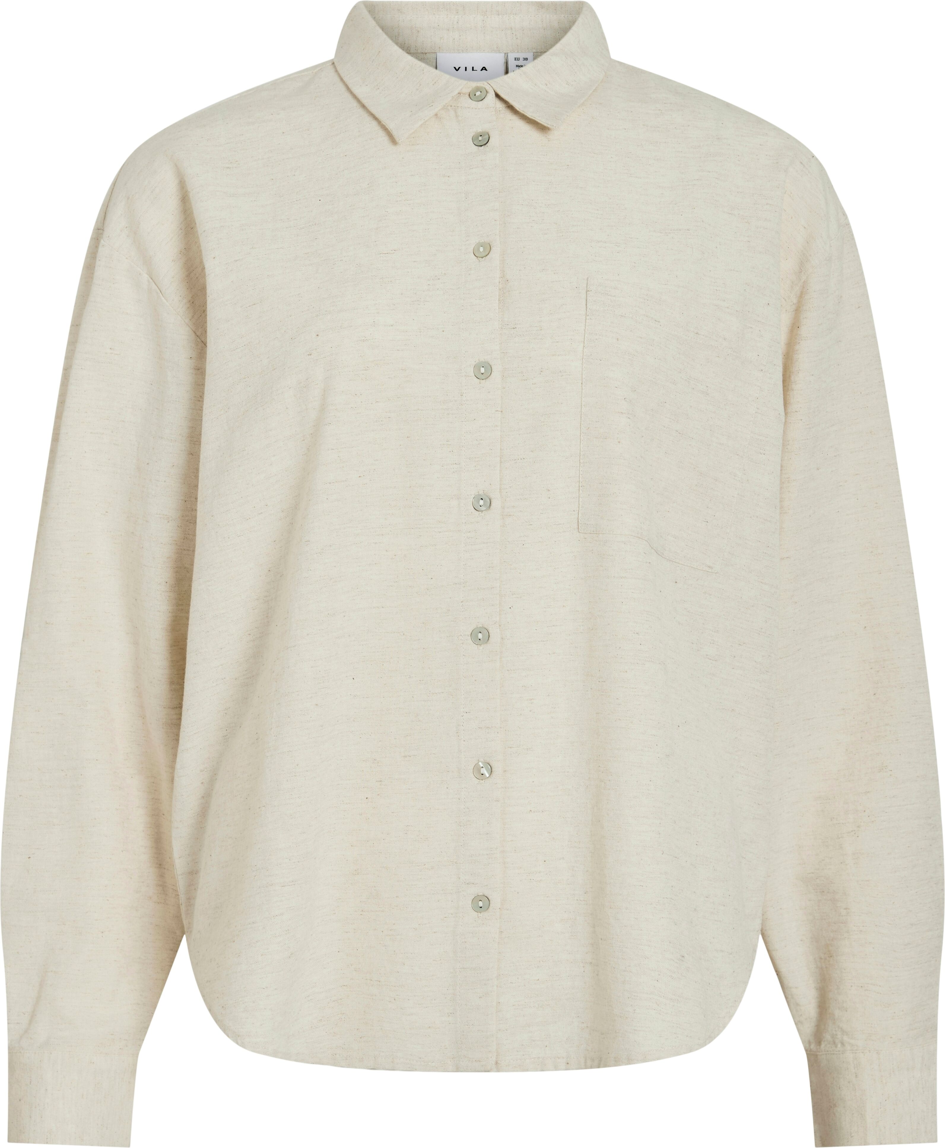 Langarmbluse VILA "VIPRISILLA L/S LOOSE SHIRT - NOOS", Damen, Gr. 44, beige (super light natural melan), Web, Obermaterial: 50% Viskose, 40% Baumwolle, 10% Leinen, unifarben, lässig geschnitten normal, Blusen Langarmbluse super light natural melan 44