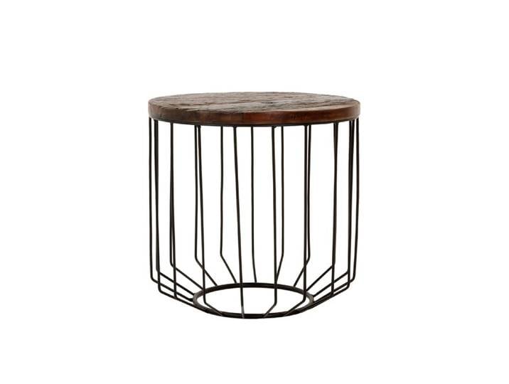 WOMO-DESIGN Table d'Appoint Ronde - Ø50x50 cm - Bois Massif Ancien Naturel - Cadre Métallique Noir - Table Basse en Osier
