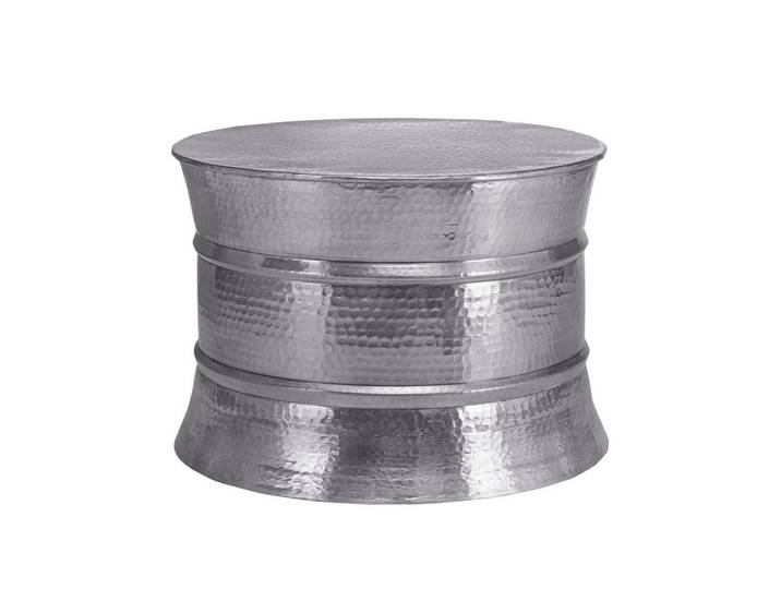 WOMO-DESIGN Couchtisch Sofatisch für Wohnzimmer Flacher Wohnzimmertisch Orient Loungetisch, Rund Beistelltisch 62x33cm Silber Unikat Aluminium Hammerschlag Design