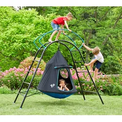 TP Toys Stahl Klettergerüst mit Hängesessel UFO | Schwarz/Blau | 122x217x201 cm - Schwarz & Blau