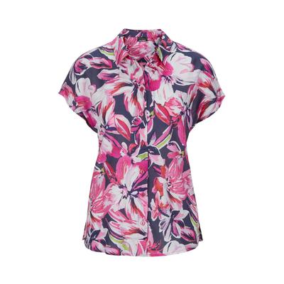 Hemdbluse GOLDNER "Sommerliche Bluse mit Blumenmuster", Damen, Gr. 54, pink (pink, marine, gemustert), Obermaterial: 100% Viskose CV., weit Gerade, Blusen Hemdbluse, Schlitze in der Seitennaht