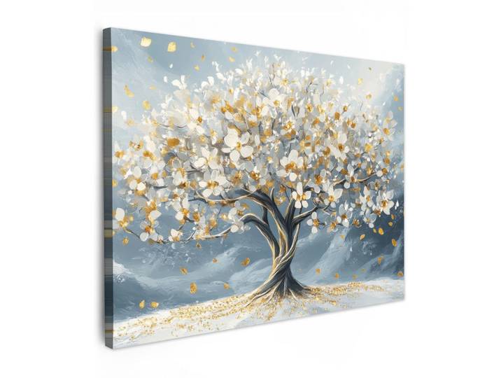 MuchoWow Leinwandbild - Baum - Winter - Baum des Lebens - Modern - Gold - 80x60 - Malerei, Goldfarben, Textil, Kiefer, Abstrakt, Rechteckig, 80x60 cm, gerahmt, Bilder & Rahmen, Bilder, Wandbilder