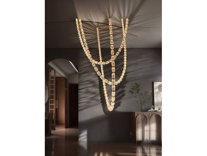 Nouvelle Tendance 2026 : Lustre Suspendu LED Dimmable Effet Diamant Doré Chromé DIY pour Salon et Escalier