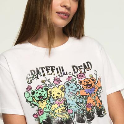 Lucky Brand Grateful Dead Flower Bears Boyfriend in Bright White, Size S