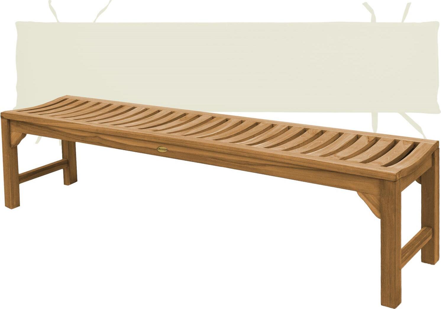 Teako Design Teakholz Gartenbank Ferrara Massiv 180x45cm mit Kissen Creme