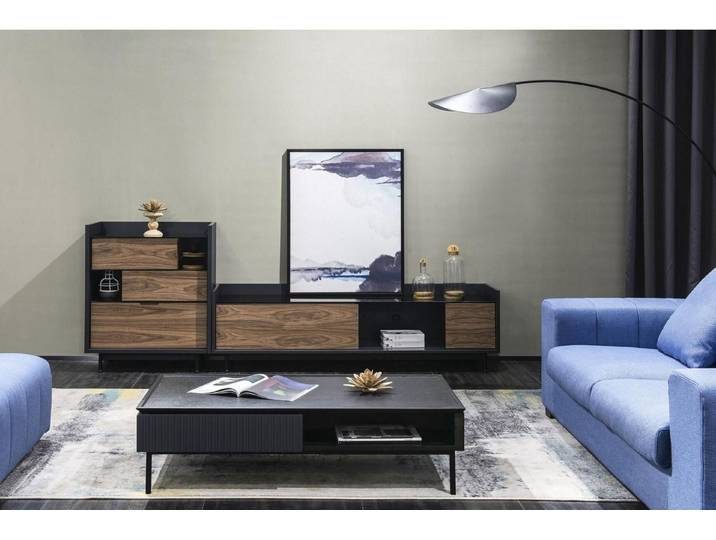 Xlmoebel Wohnwand Holz Wohnwand mit Regal und Low Board in modernem Design, (2-St., Wohnwand), Hergestellt in Europa