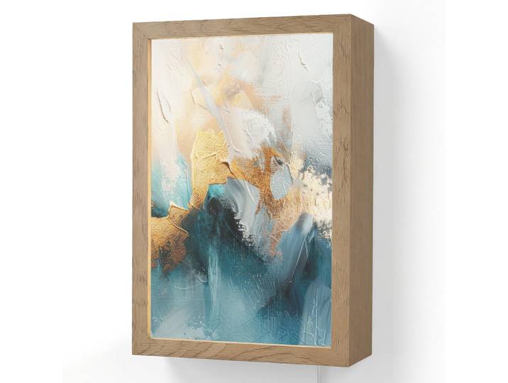 OnlyWow Wandleuchte - Abstrakt - Kunst - Gold - Blau - 20x30 cm, Türkis, Holzwerkstoff, Rechteckig, LED integriert, 20x30x8 cm, Lampen & Leuchten, Innenbeleuchtung, Wandlampe