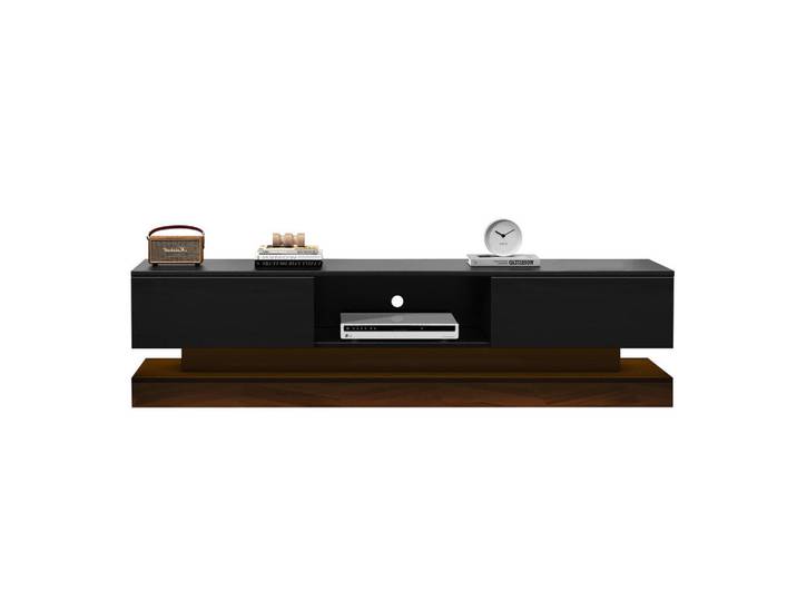 Flieks Tv-Ständer 160x35cm Hochglanz LED-Beleuchtung App-Steuerung Schwarz 2 Schubladen, Holz, 45.5x11.5x171 cm, Wohnzimmer, TV Möbel, Lowboards, Lowboards stehend