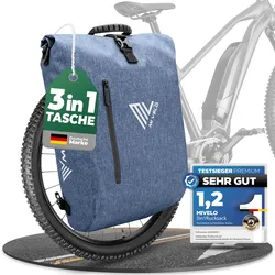 3in1 Fahrradtasche & Rucksack 20L „PRIMUS“ - Jeansblau - 3 in 1 Fahrradtaschen,Bestseller,oft gekauft,Primus,rabatt