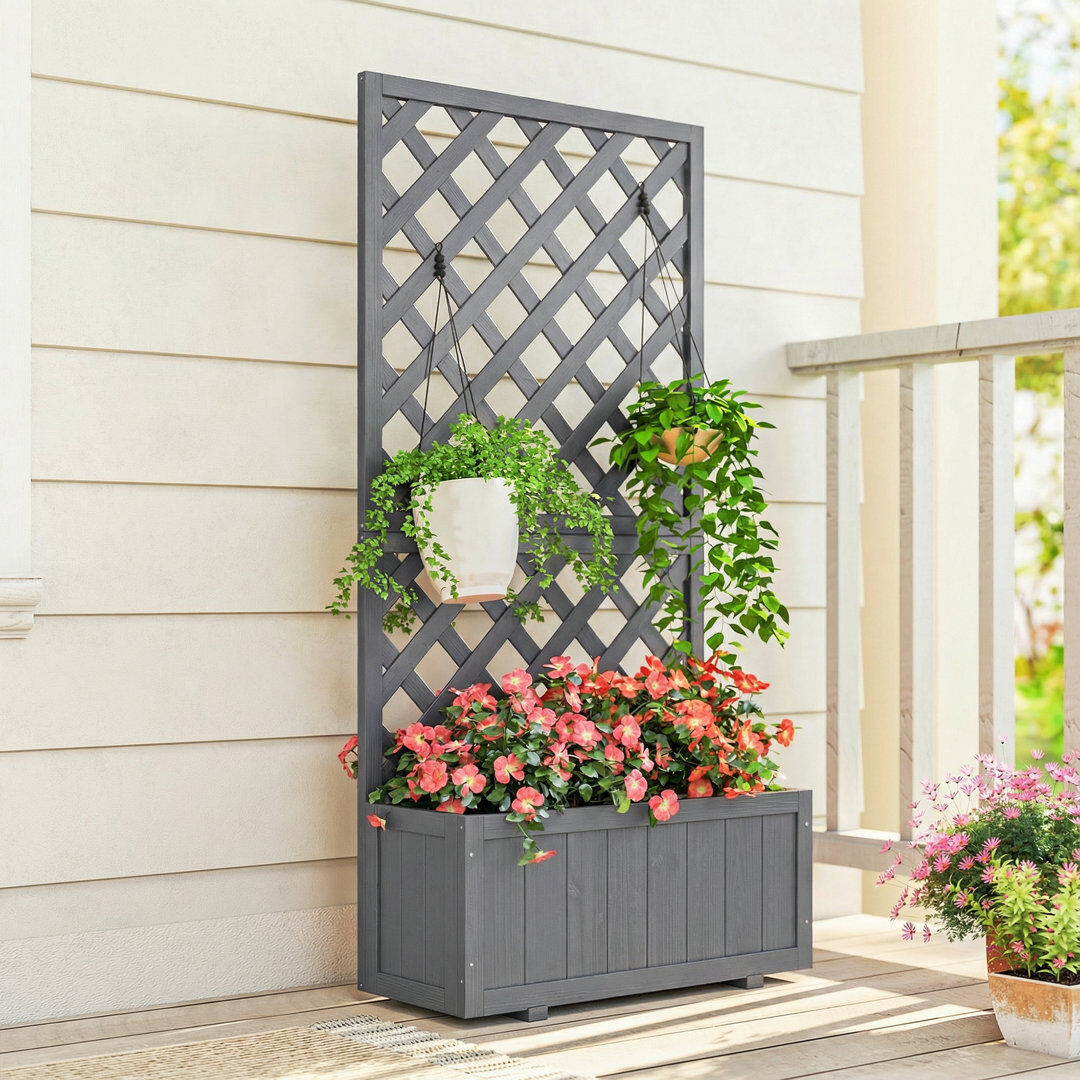 Lily Manor Outsunny 45L Garden Planter with Trellis, Grey Grey 149.5cm H X 72.5cm W X 31.5cm D