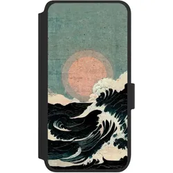Nivocase Klapphülle für Samsung Galaxy S25 Handyhülle aus Kunst Leder NIVOflip schwarz Kunst Meer Welle (Samsung Galaxy S25), Smartphone Hülle, Schwarz