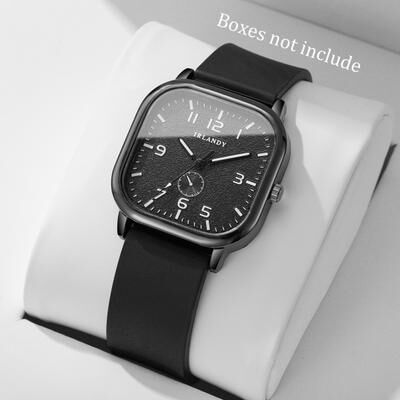Perfect Picks Market Fashion Square Silicone Strap Watch For Men & Women Casual Quartz Sports Watch dark Black