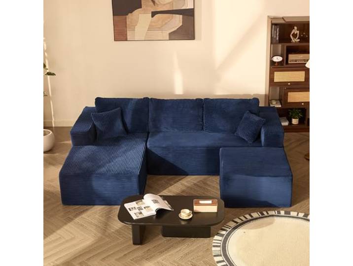 Litbird U-förmiges modulares Ecksofa 272 cm mit Schlaffunktion, rahmenloses Oversize Schlafsofa mit Chaiselongue Links, extra Tiefe Sitzfläche, montagefrei – für Wohnzimmer & Schlafzimmer,Navyblau