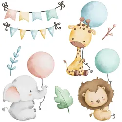 WANDAUFKLEBER 80x122cm - Tiere mit Luftballons