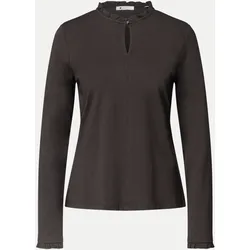 Basic Langarmshirt mit Rüschen Braun 34