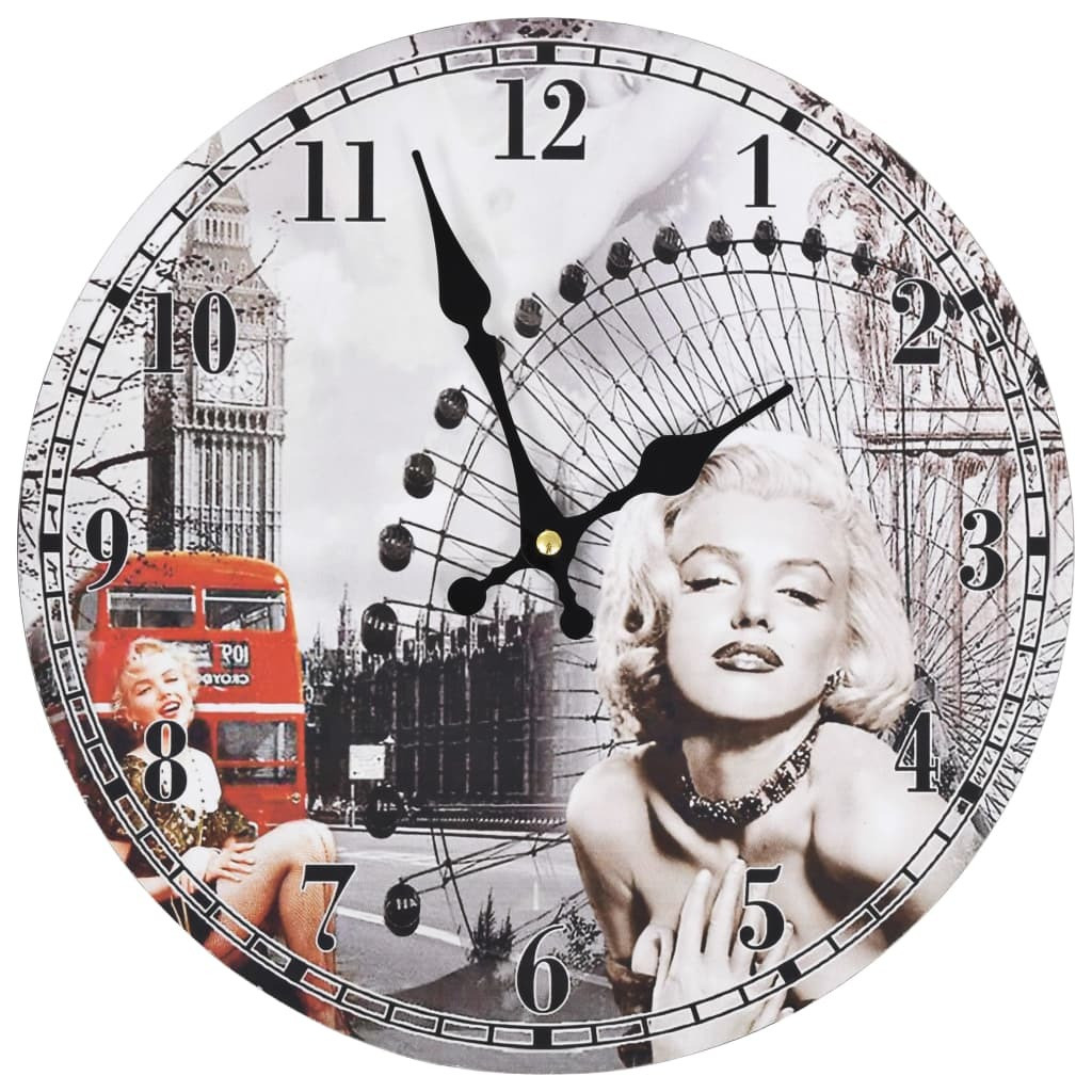 Syfax Analoge Wandklok Vintage Stijl Marilyn Monroe Diameter: 30 cm