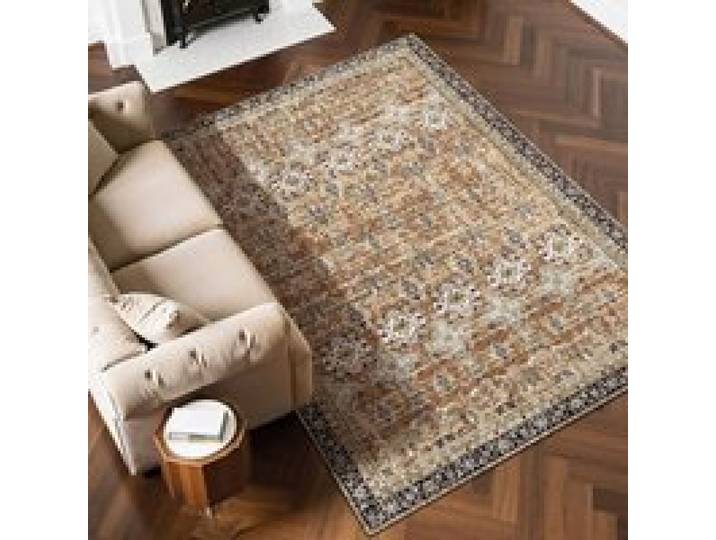 VEVOR Flächenteppich, 1829x2743 mm, Kurzflor, waschbarer Teppich, rutschfester Wohnzimmerteppich im Vintage-Stil, Innenmatte für Schlafzimmer, Wohnzimmer, Kinderzimmer, Eingangsbereich, Braungrün