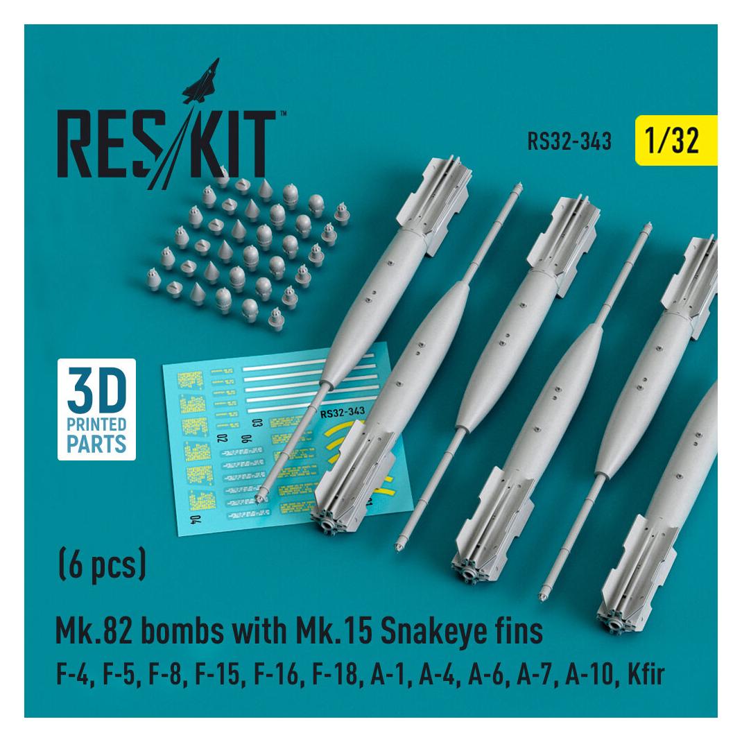 ResKit Mk.82 bombs with Mk.15 Snakeye fins (6 pcs) (F-4, F-5, F-8, F-15, F-16, F-18, A-1, A-4, A-6, A-7, A- (RS32-0343)
